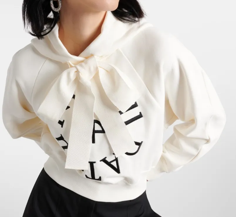 PATOU  |Rib Blended Fabrics Long Sleeves Cotton Logo Cropped Tops