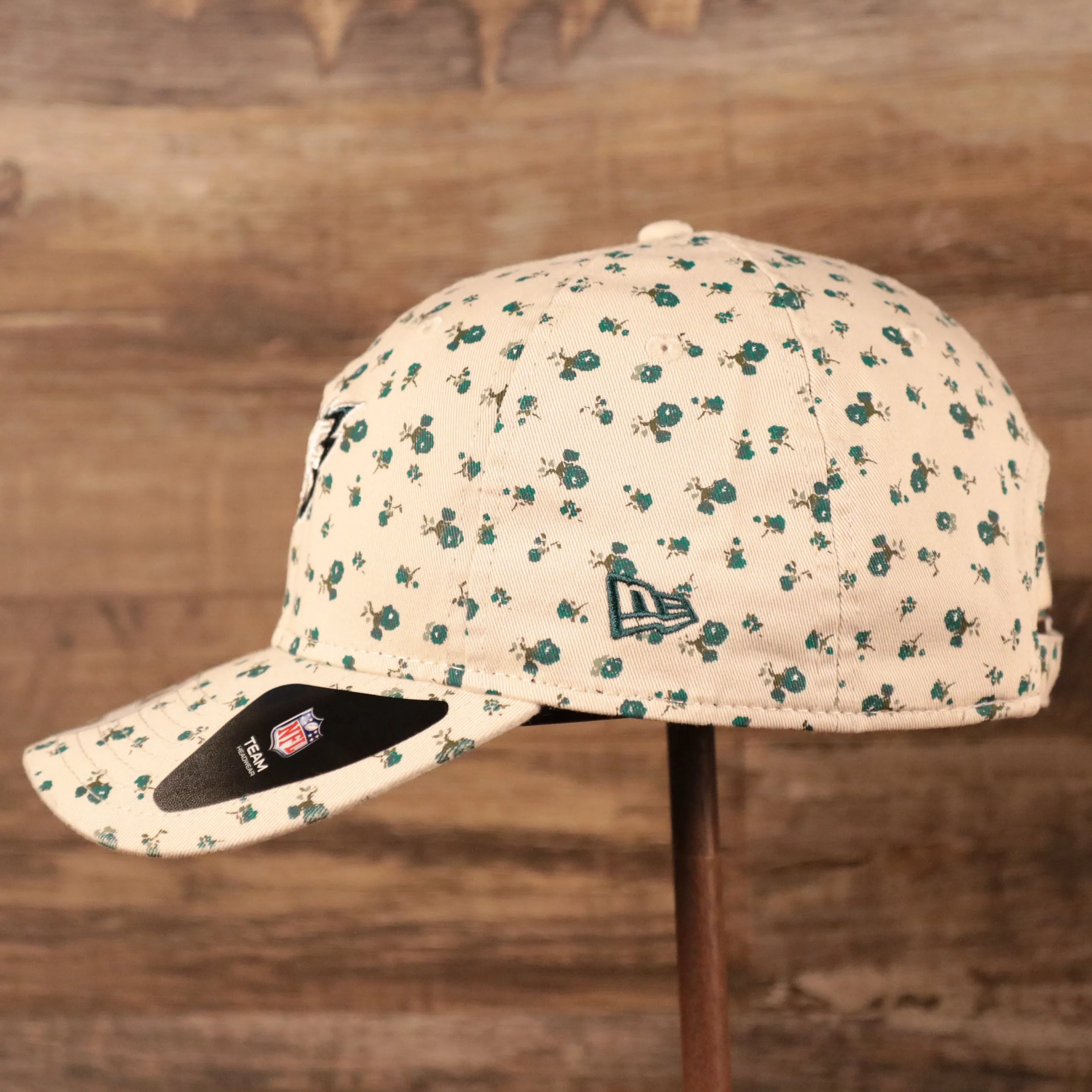 Philadelphia Eagles Cream Youth Floral Cap | Youth Micro Floral Kelly Green Bottom Dad Hat | Floral Baseball Hat