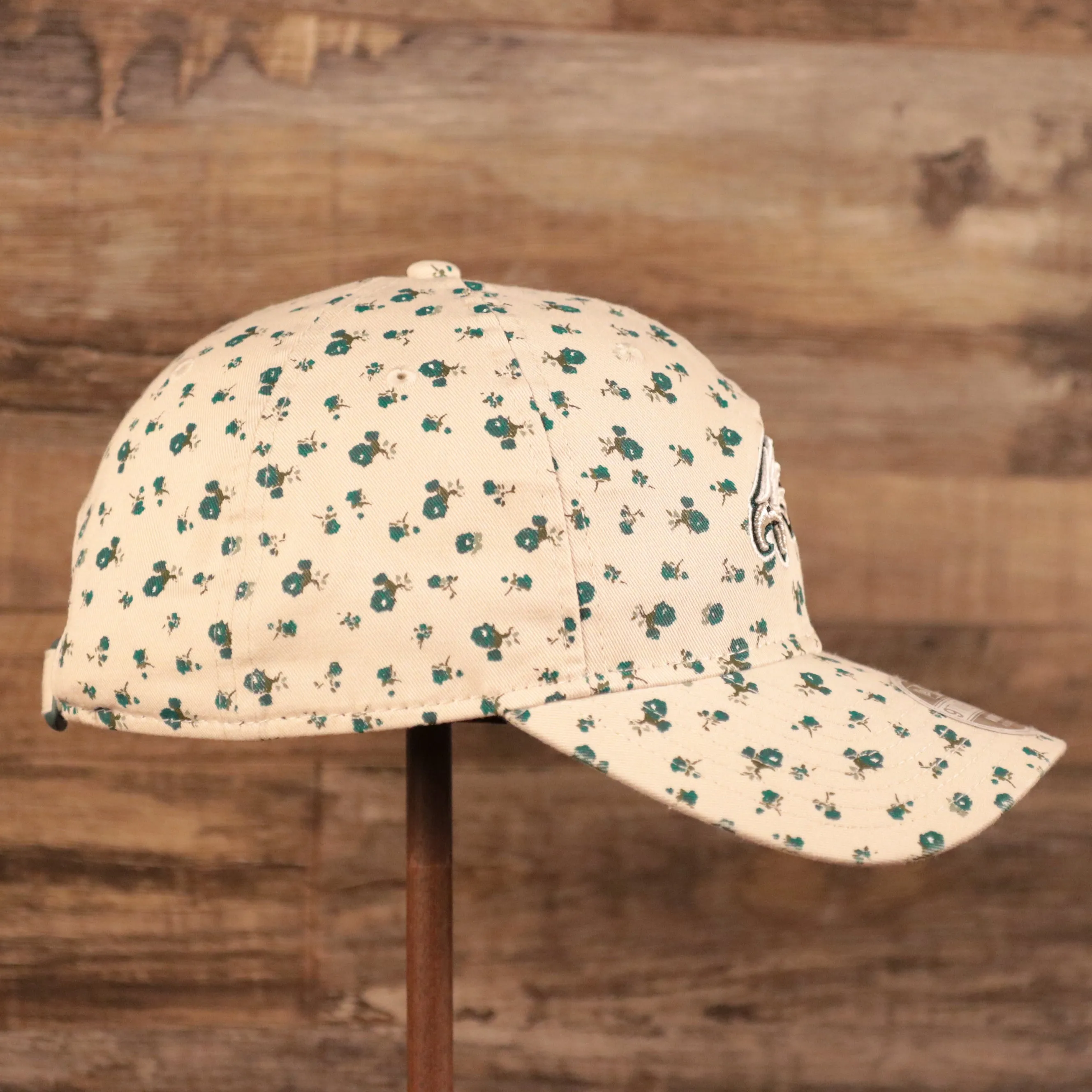 Philadelphia Eagles Cream Youth Floral Cap | Youth Micro Floral Kelly Green Bottom Dad Hat | Floral Baseball Hat