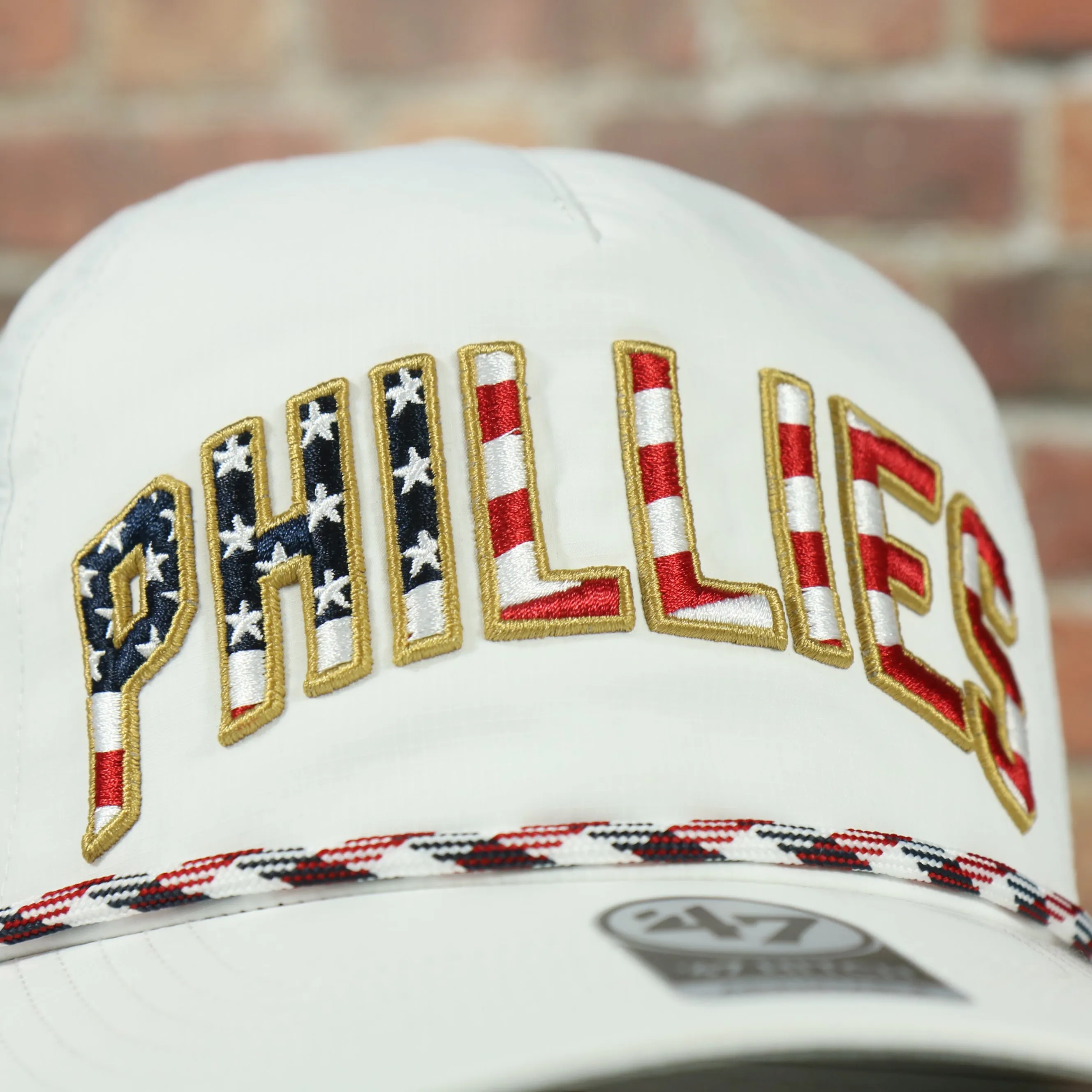 Philadelphia Phillies Stars and Stripes Wordmark Gray Bottom Dad Hat | White Dad Hat