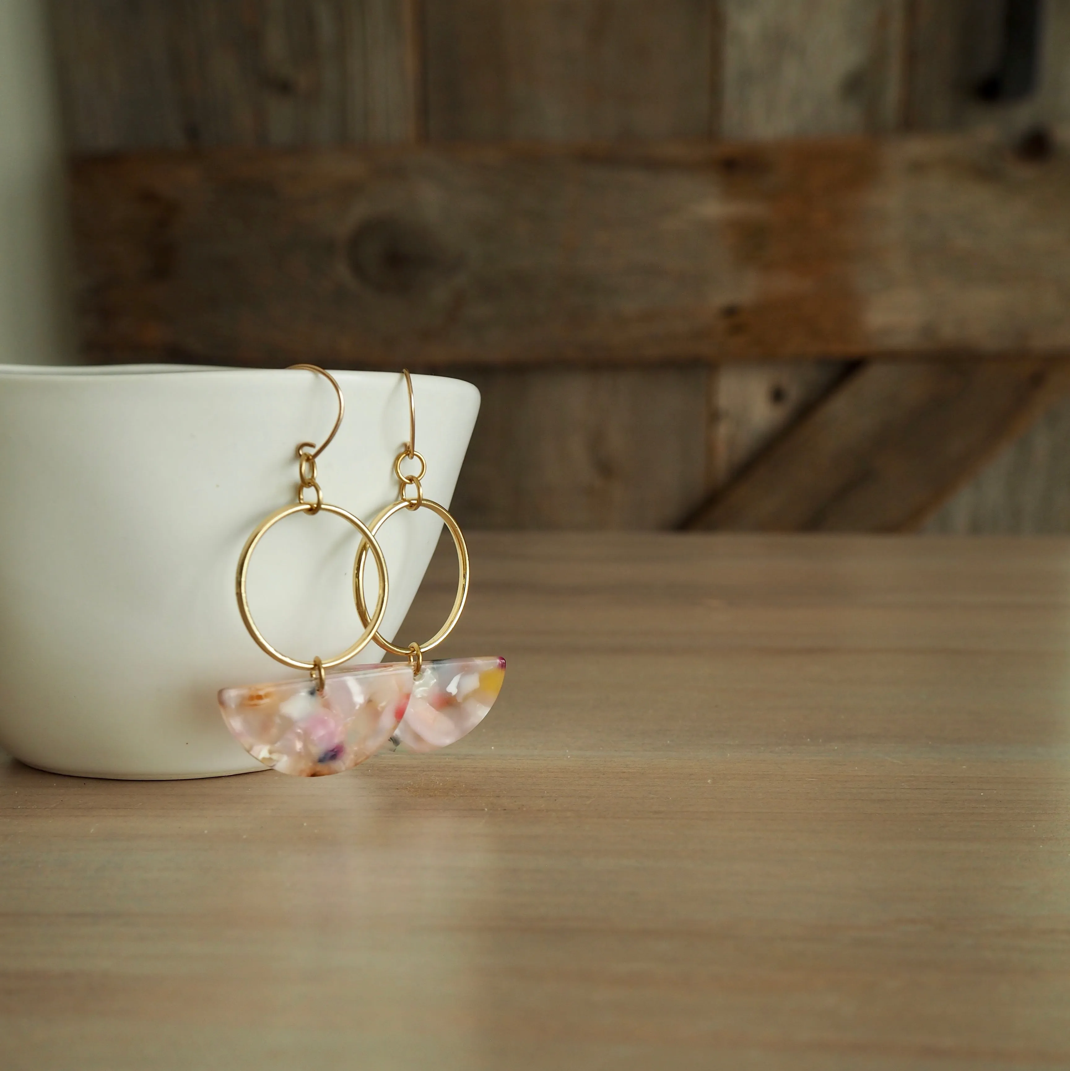 Pink Caramel Half Moon Earrings