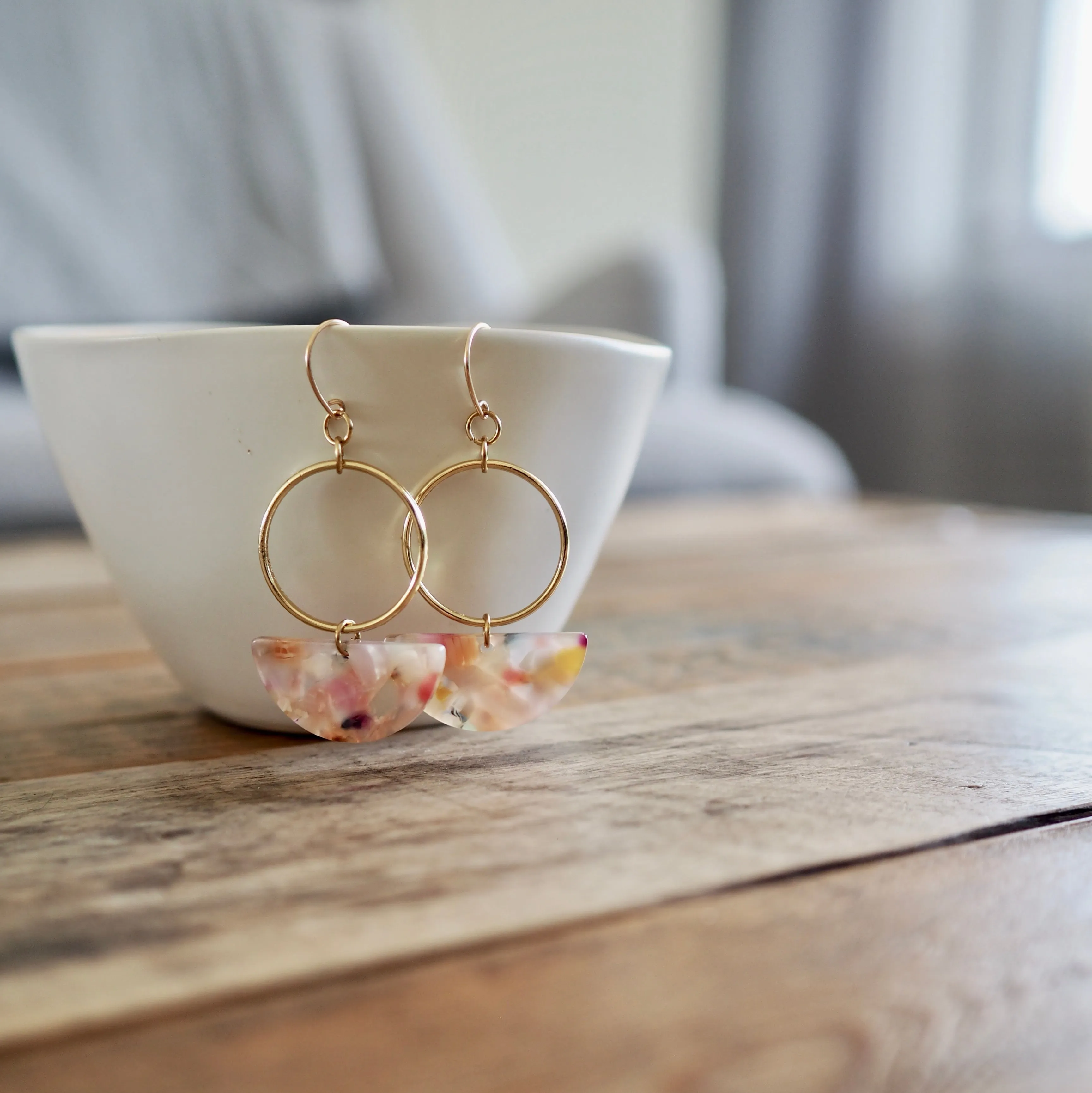 Pink Caramel Half Moon Earrings