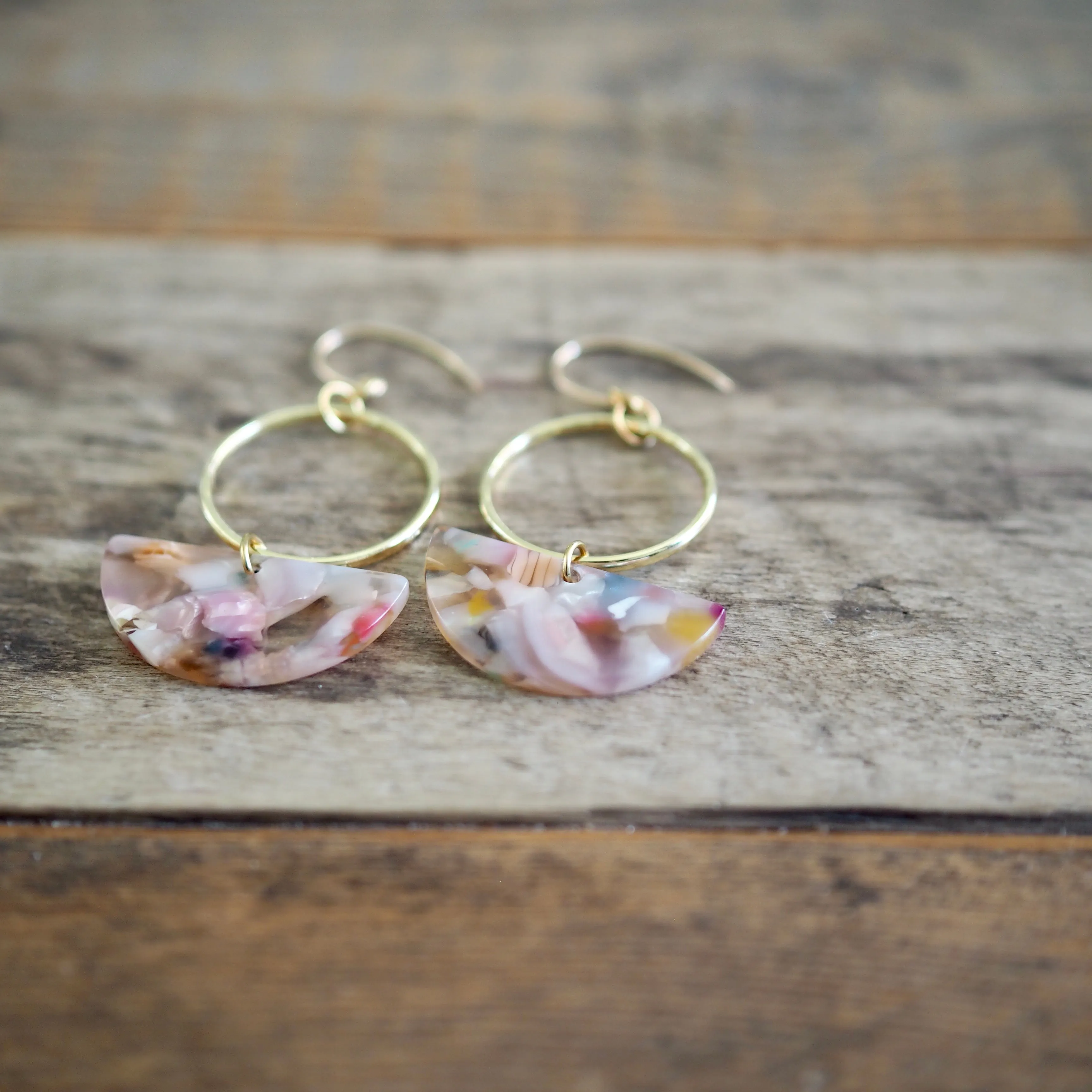 Pink Caramel Half Moon Earrings