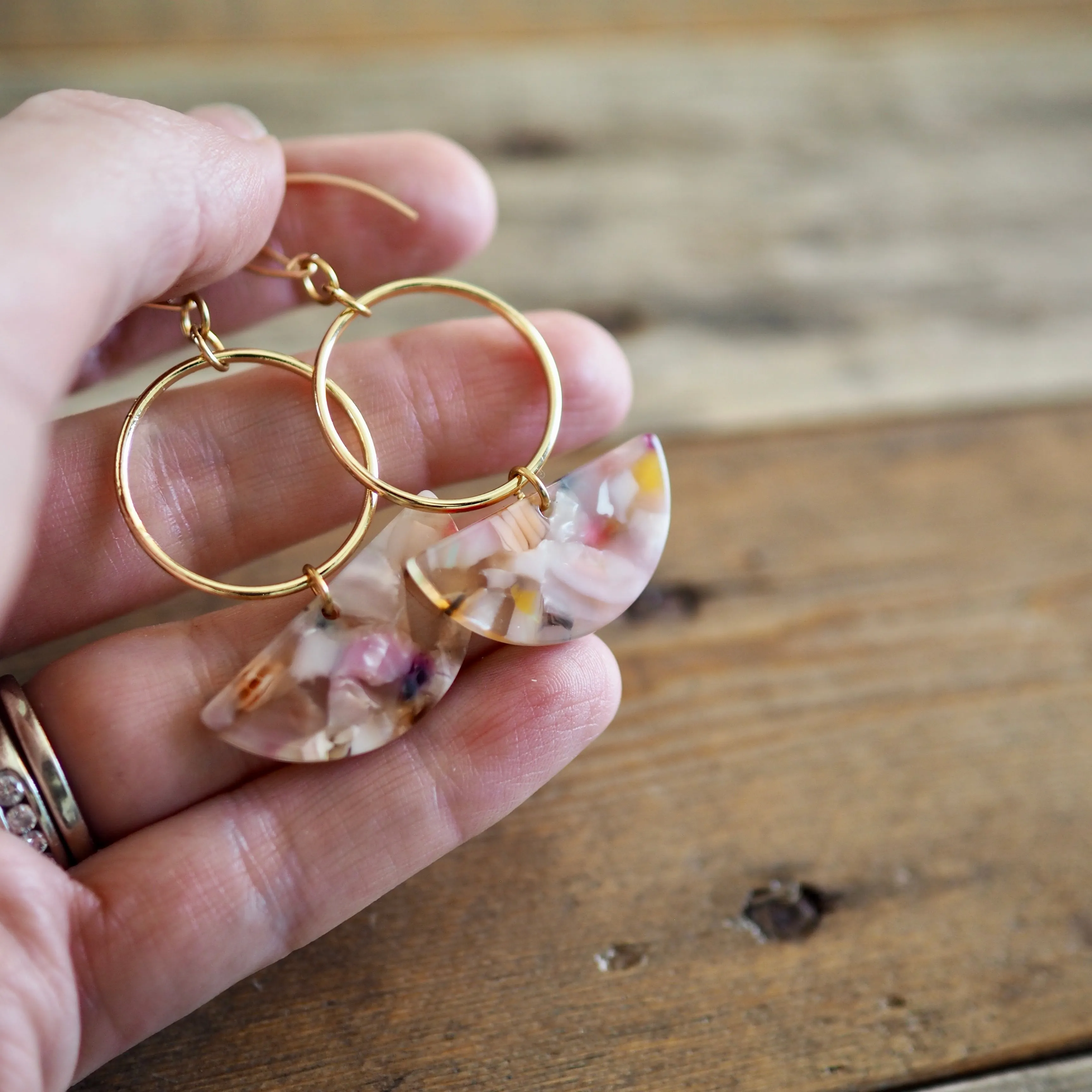 Pink Caramel Half Moon Earrings