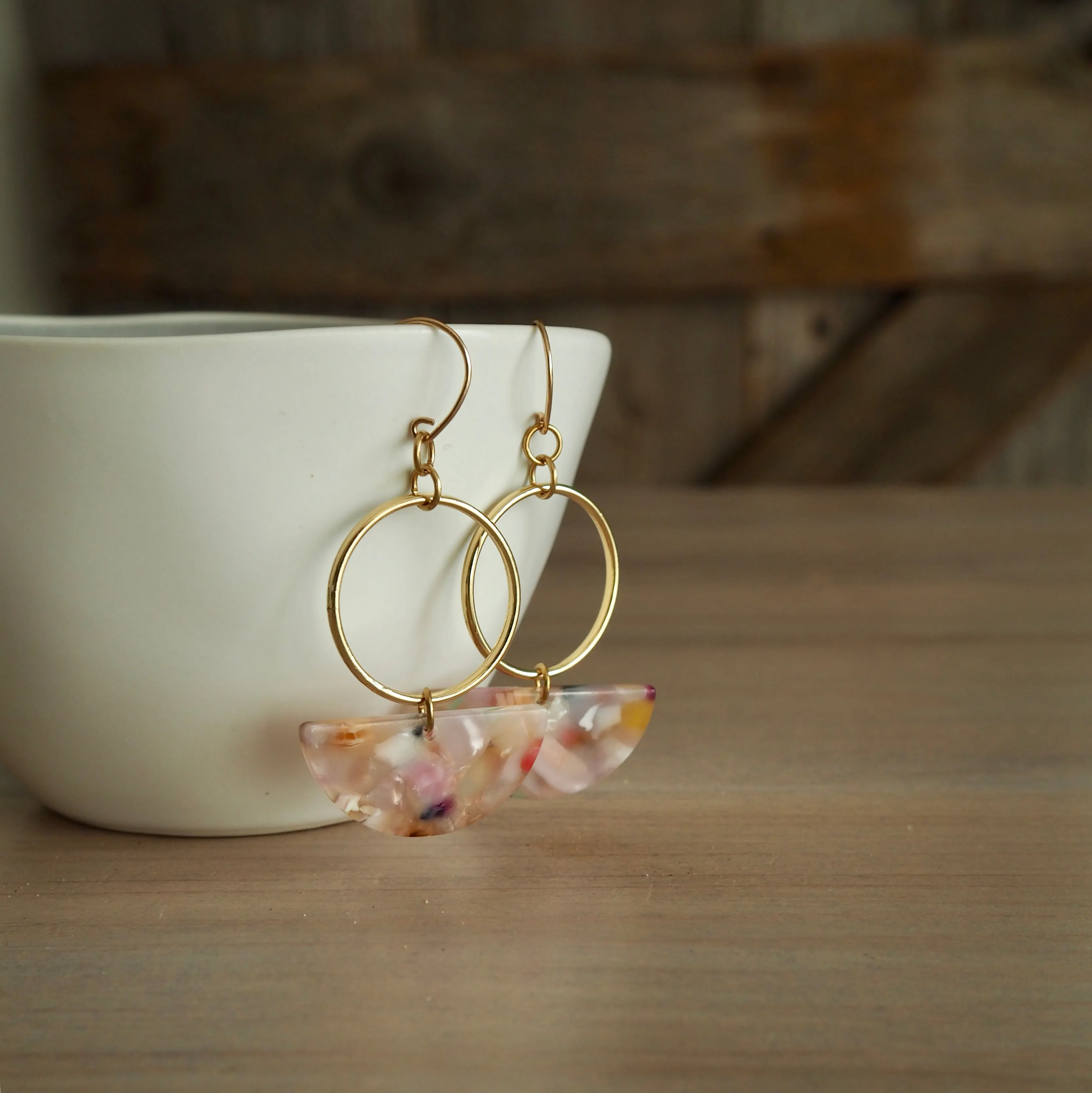 Pink Caramel Half Moon Earrings