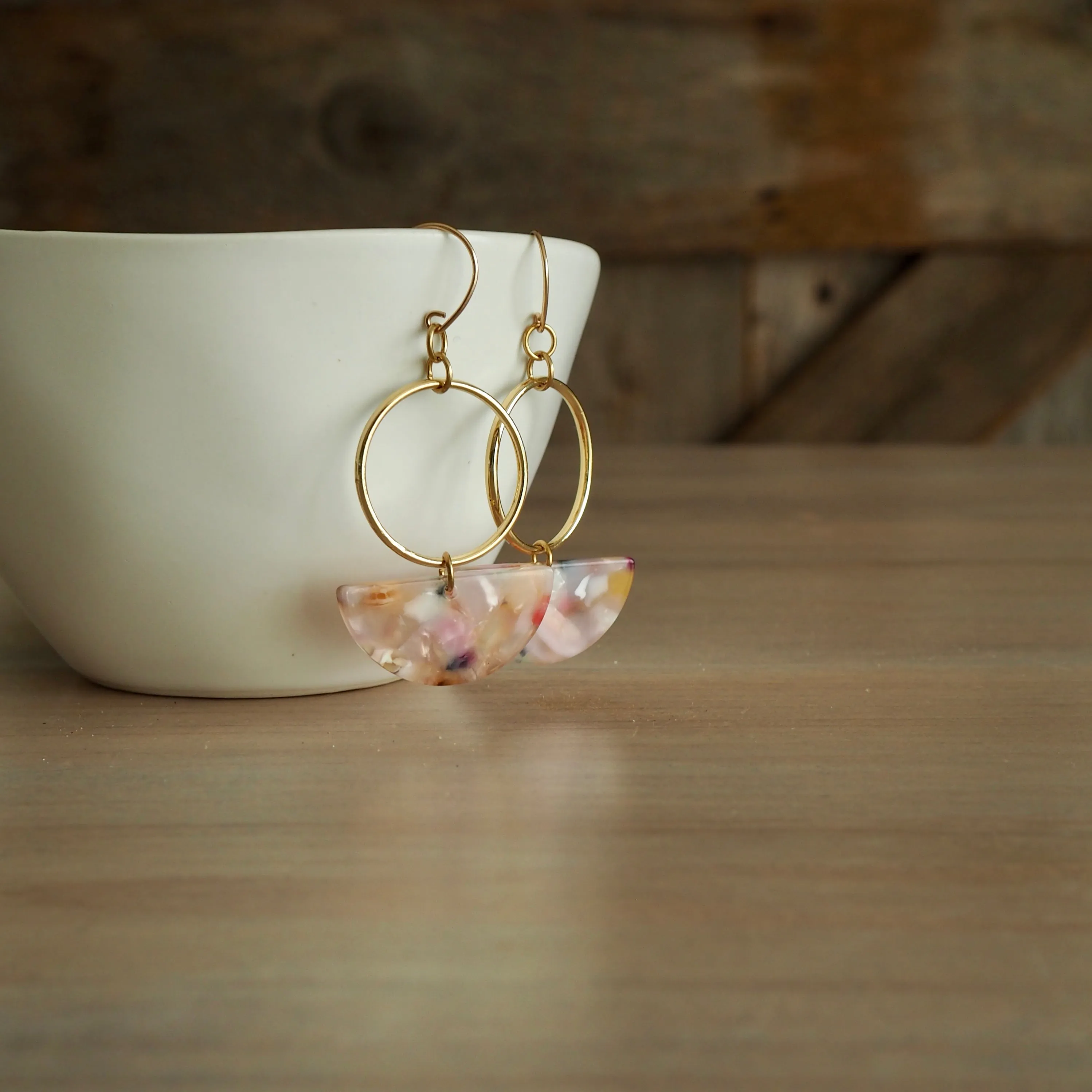 Pink Caramel Half Moon Earrings