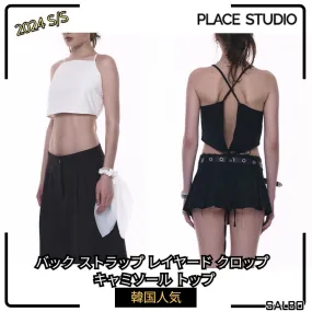 PLACE STUDIO  |Street Style Plain Cotton Cropped Tops Tanks & Camisoles