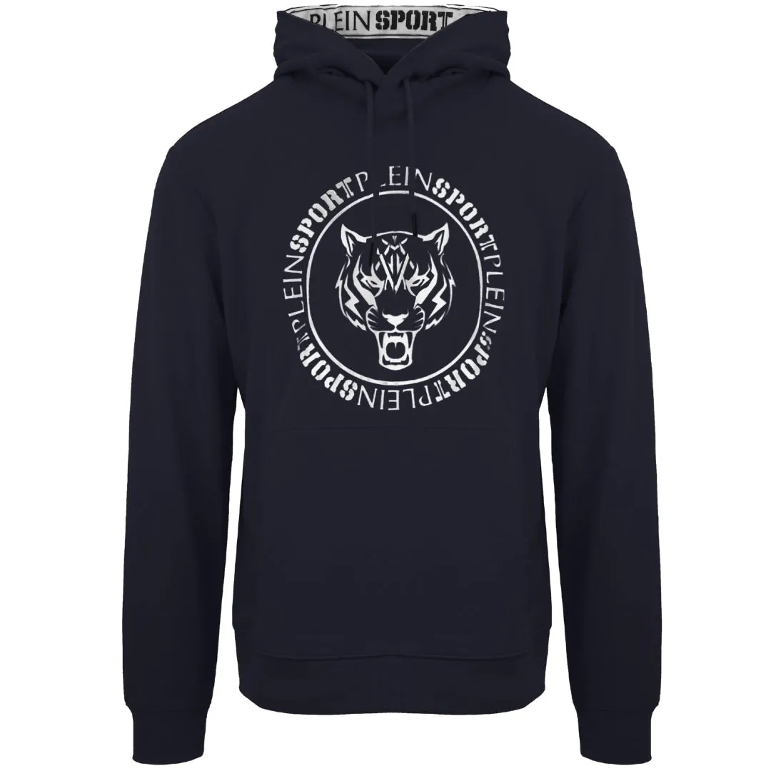 Plein Sport Circle Logo Taped Hood Navy Blue Hoodie