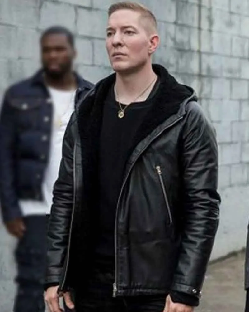 Power Joseph Sikora Black Tommy Egan Leather Jacket with Hood