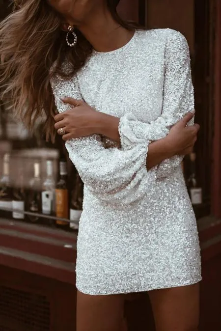 Puffy Sleeve Sequin Mini Dress