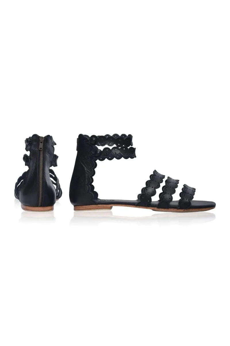 Rimini Boho Leather Sandals in Black