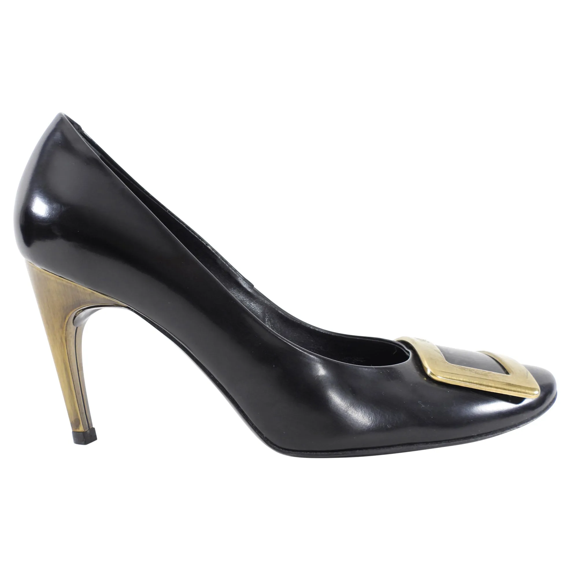 Roger Vivier Black Leather Antiqued Bronze Pumps - 38.5