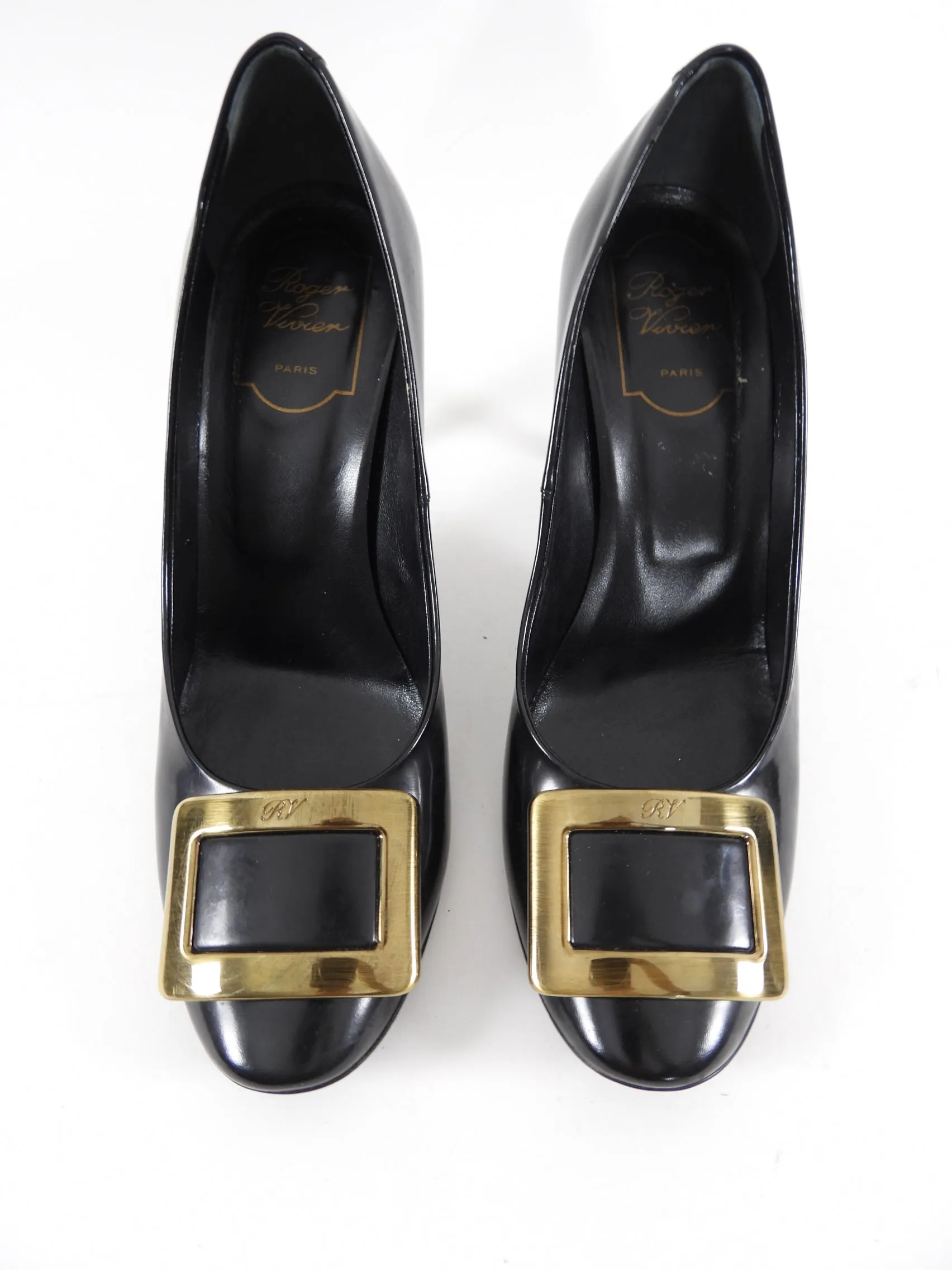 Roger Vivier Black Leather Antiqued Bronze Pumps - 38.5