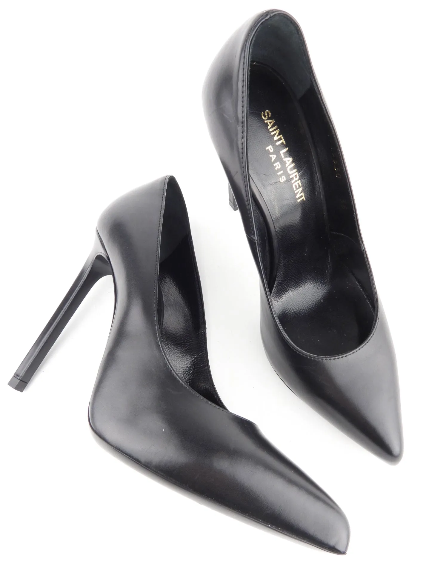 Saint Laurent Black Leather Anja Stiletto Heel Pumps - 36