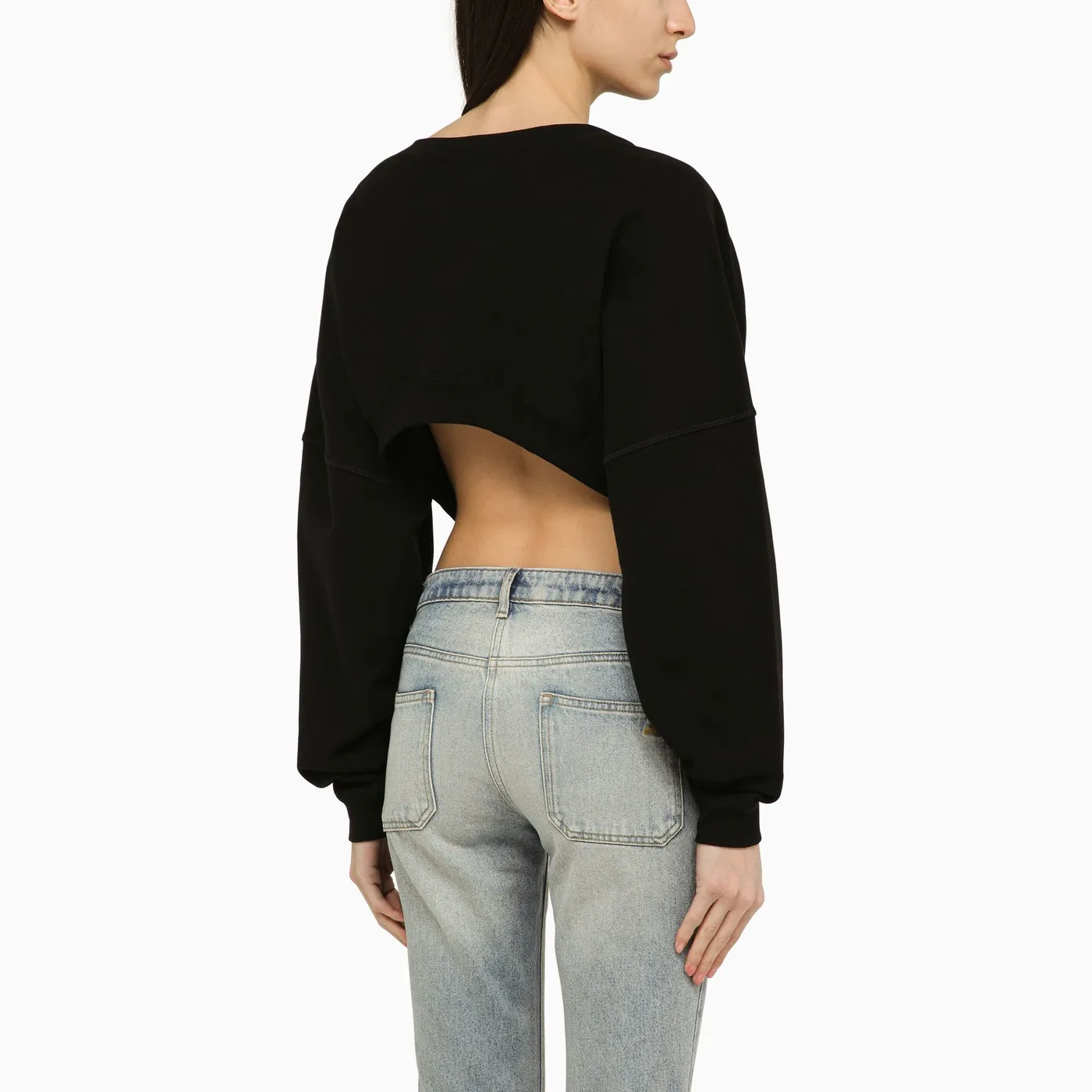 Saint Laurent  |Crew Neck Long Sleeves Plain Cotton Logo Cropped Tops