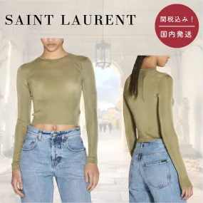 Saint Laurent  |Crew Neck Rib Long Sleeves Plain Cropped Tops