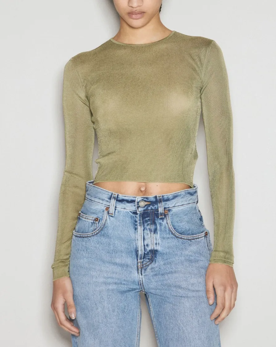 Saint Laurent  |Crew Neck Rib Long Sleeves Plain Cropped Tops