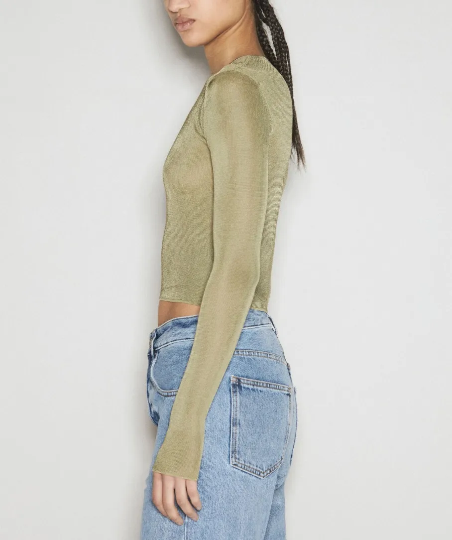 Saint Laurent  |Crew Neck Rib Long Sleeves Plain Cropped Tops