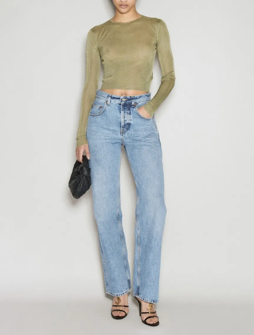 Saint Laurent  |Crew Neck Rib Long Sleeves Plain Cropped Tops