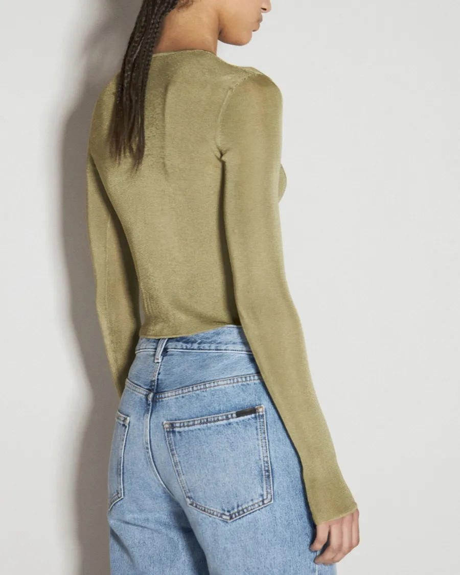 Saint Laurent  |Crew Neck Rib Long Sleeves Plain Cropped Tops