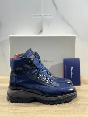 Santoni Stivaletto Uomo Mountain Boot Pelle Blu Luxury Men Boot Gore T