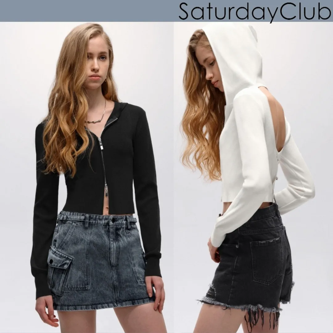 SaturdayClub  |Street Style Long Sleeves Plain Cropped Tops