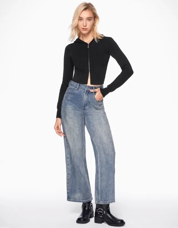 SaturdayClub  |Street Style Long Sleeves Plain Cropped Tops