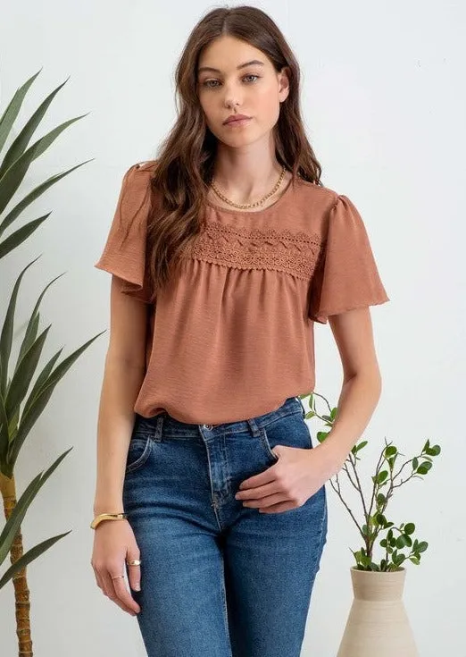 Selena Lace Trim Bell Sleeve Top - 2 Colors!