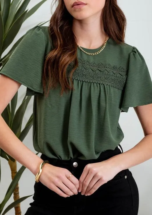 Selena Lace Trim Bell Sleeve Top - 2 Colors!