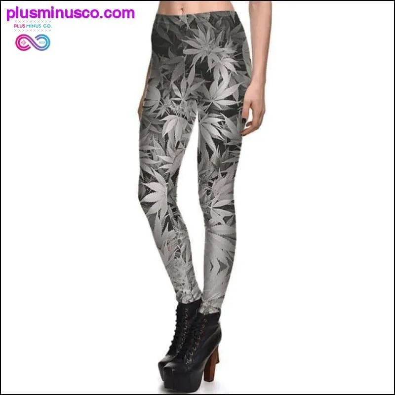 Sexy Girl Pencil Pants Black White Weed Maple Leaf Printed