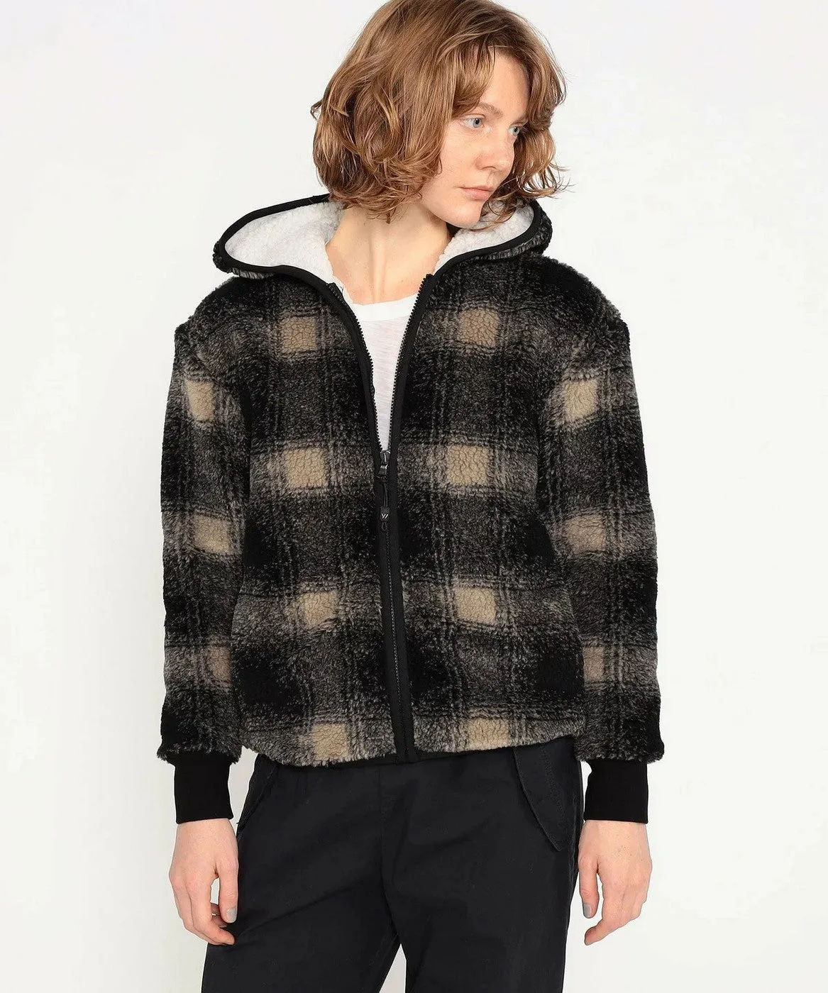 Sherpa Lined Plaid Fleece Hood-Carbon/ Black Plaid