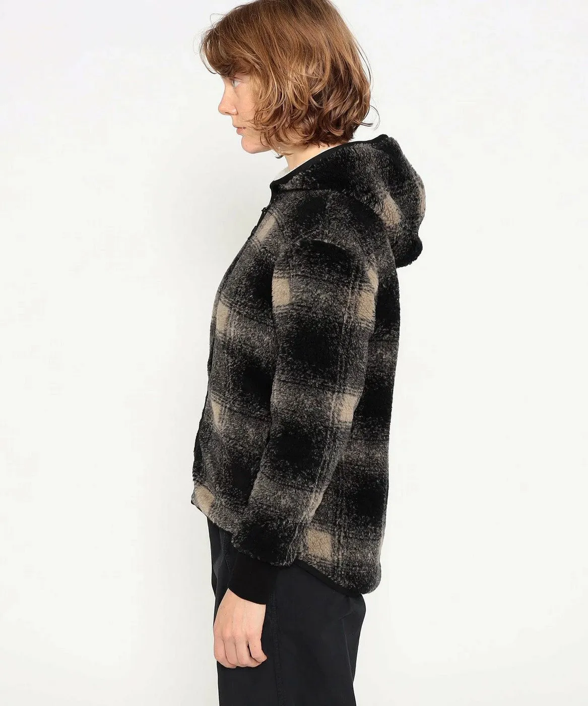 Sherpa Lined Plaid Fleece Hood-Carbon/ Black Plaid