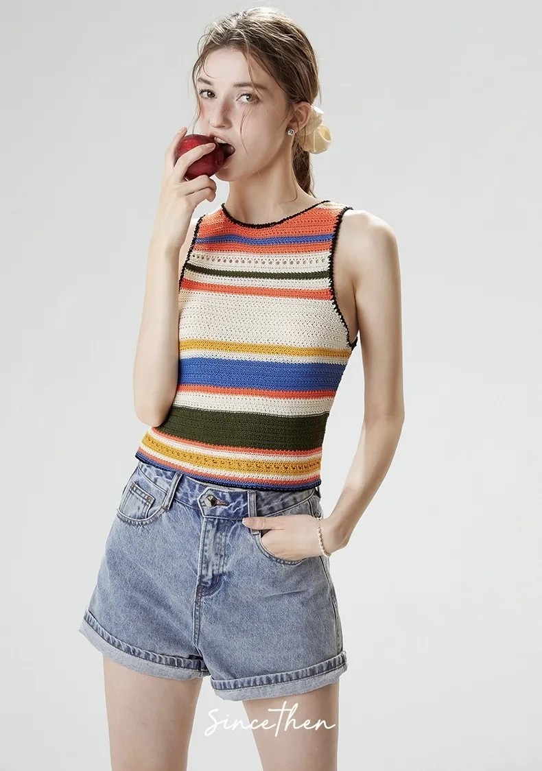 Since Then  |Stripes Nylon Street Style Cropped Tops Tanks & Camisoles