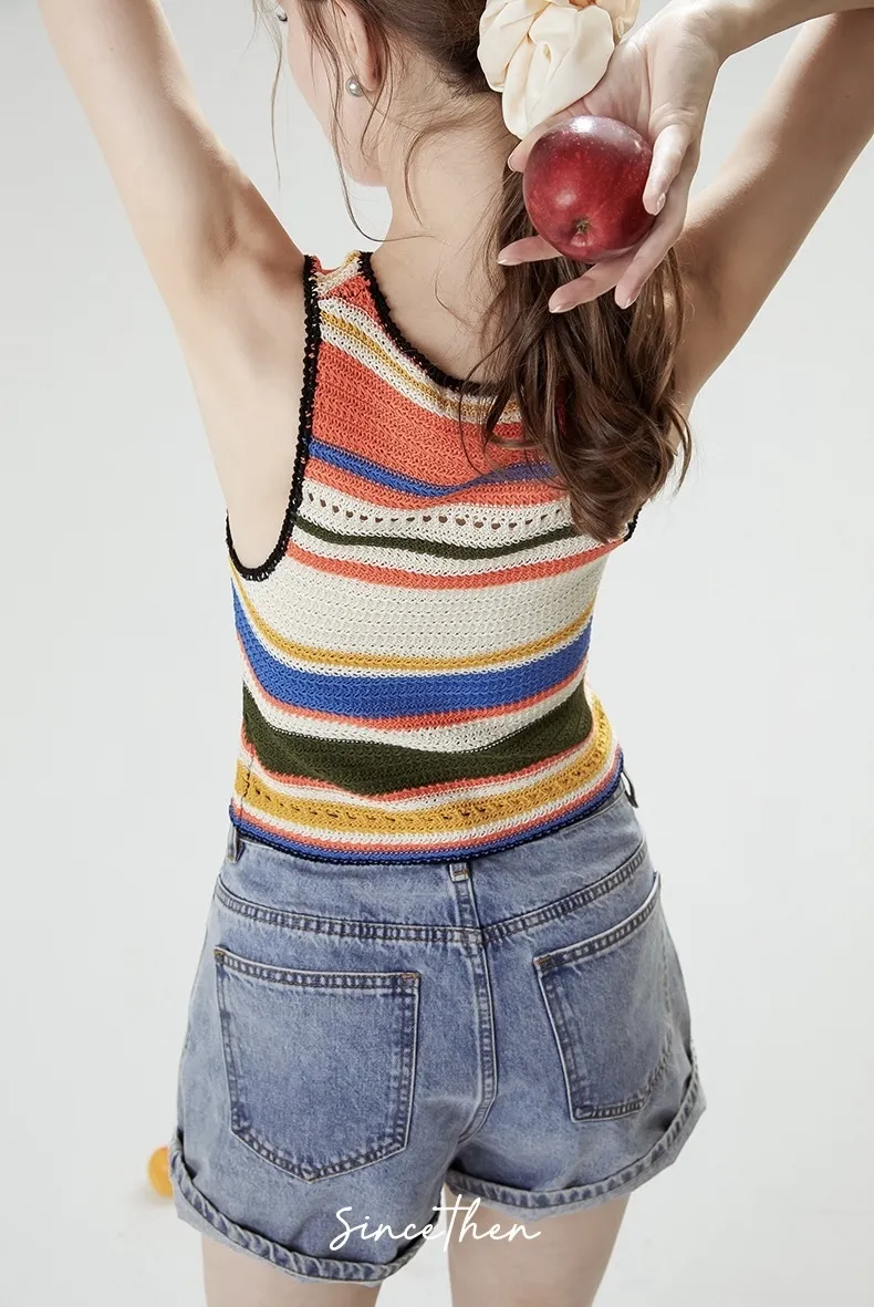 Since Then  |Stripes Nylon Street Style Cropped Tops Tanks & Camisoles