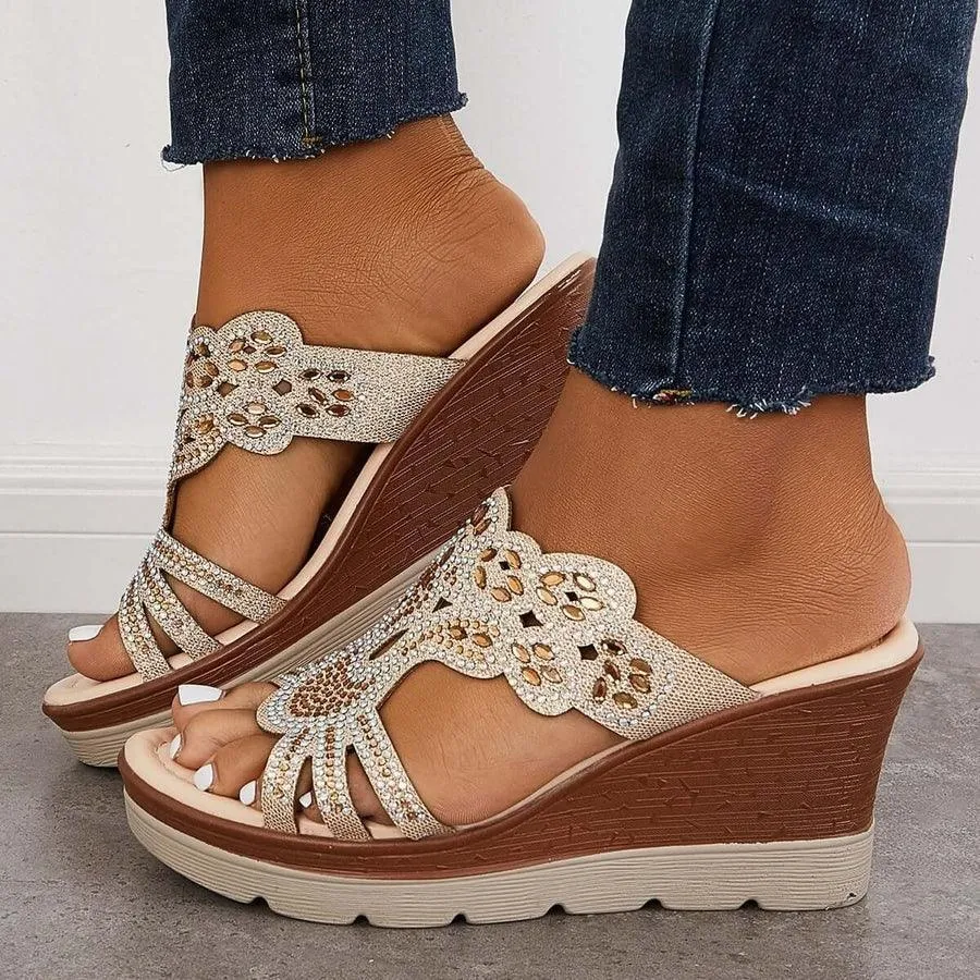 Slip on Rhinestone Wedge Sandals