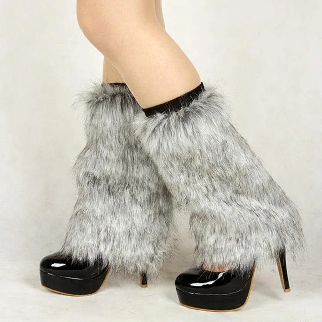 Soft Boot Socks Women Leg Warmers Solid Color Faux Fur Boot Cover