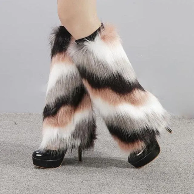 Soft Boot Socks Women Leg Warmers Solid Color Faux Fur Boot Cover