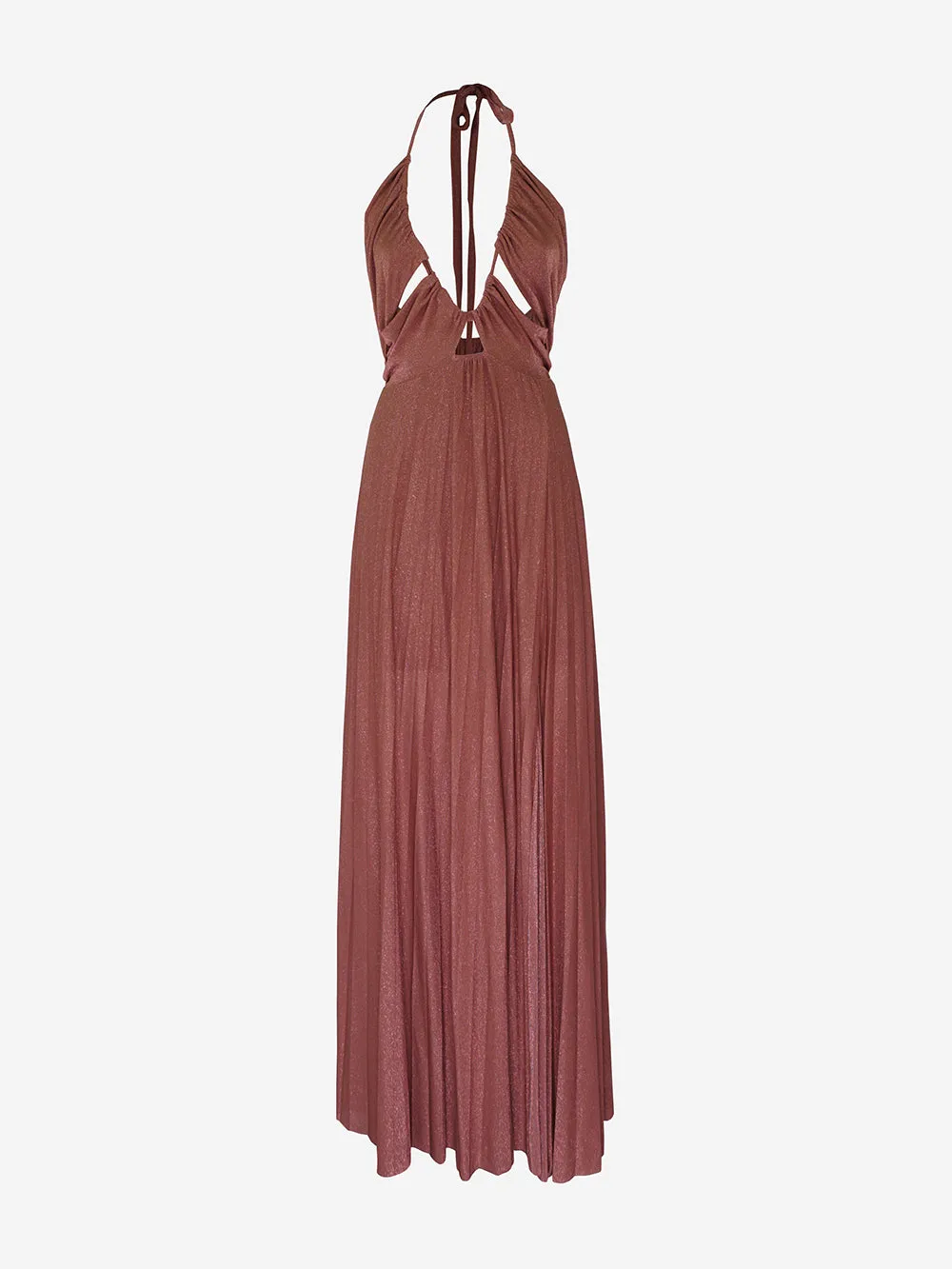 Solotre - Abito lungo drappeggiato in tessuto lurex con scollo a V e dettaglio cut-out