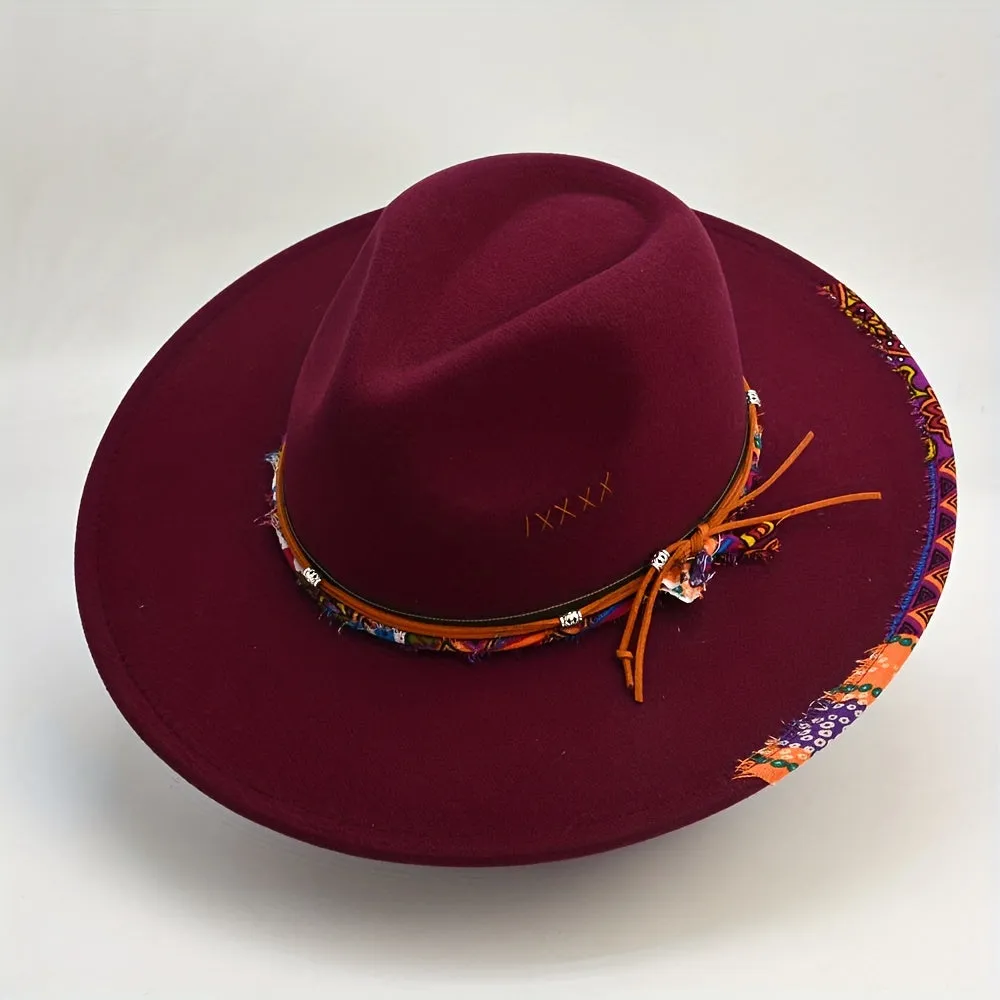 Southwestern Stitch Fedora Cap Vintage Felt Hat for Women