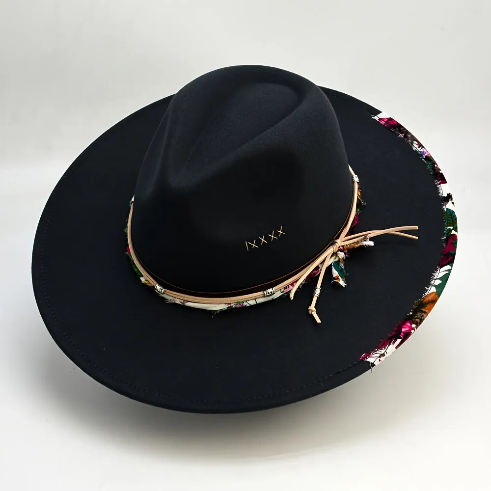 Southwestern Stitch Fedora Cap Vintage Felt Hat for Women