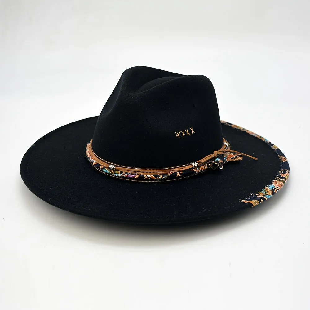 Southwestern Stitch Fedora Cap Vintage Felt Hat for Women