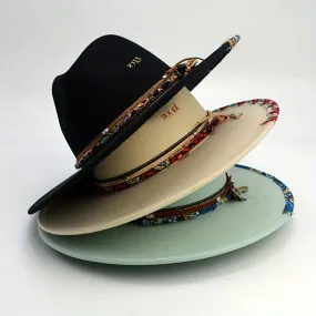 Southwestern Stitch Fedora Cap Vintage Felt Hat for Women