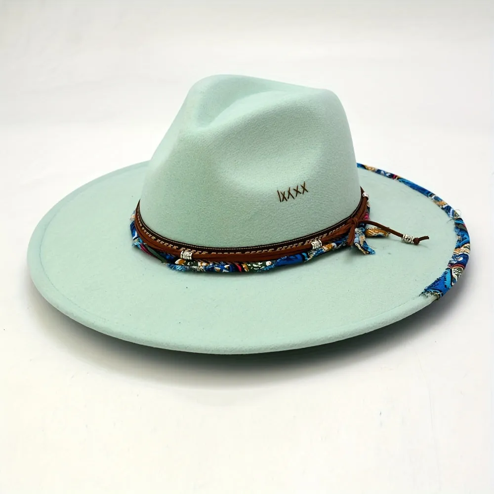 Southwestern Stitch Fedora Cap Vintage Felt Hat for Women