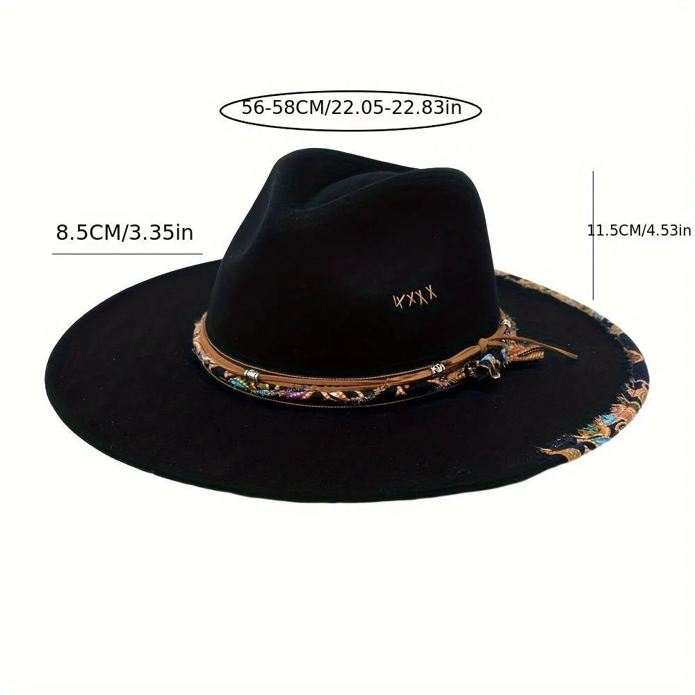 Southwestern Stitch Fedora Cap Vintage Felt Hat for Women