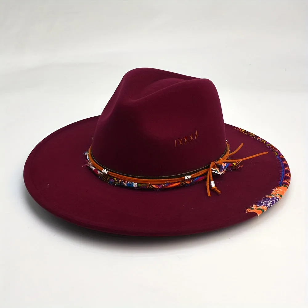 Southwestern Stitch Fedora Cap Vintage Felt Hat for Women