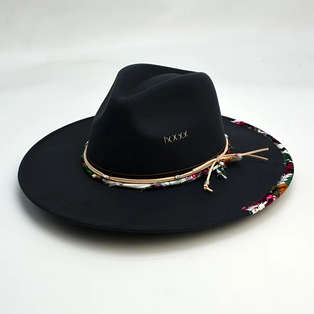 Southwestern Stitch Fedora Cap Vintage Felt Hat for Women