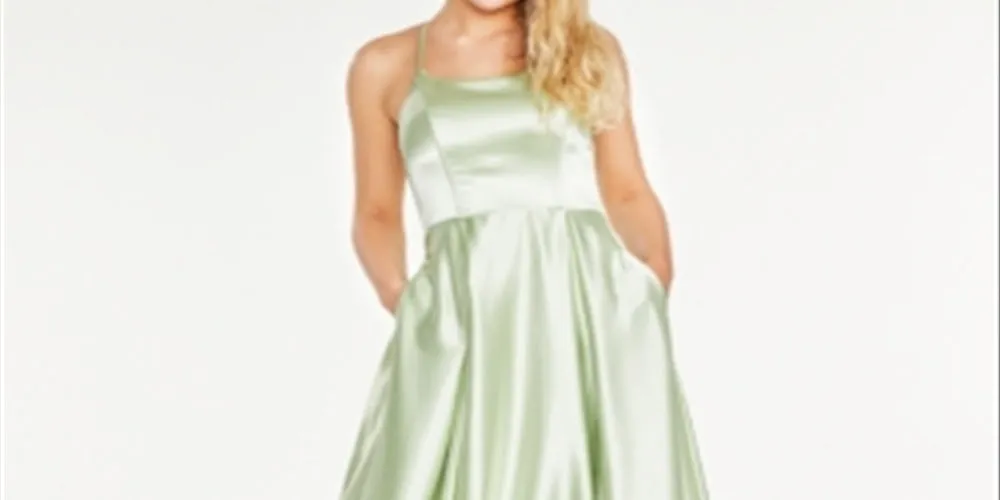 Speechless Women's Green Zippered Solid Spaghetti Strap Scoop Neck Full-Length Fit Flare Formal Dress Size 7