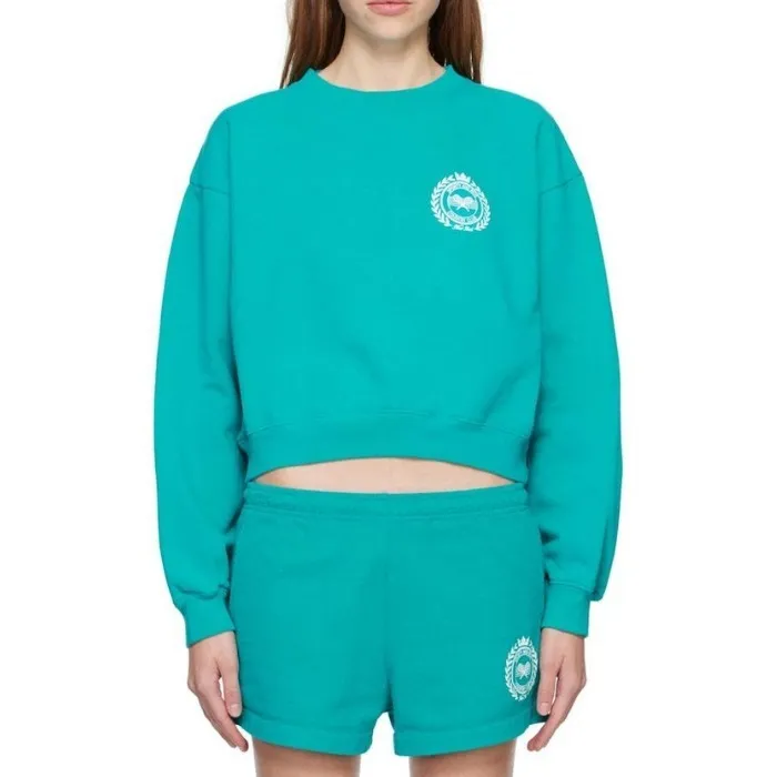 Sporty & Rich  |Crew Neck Long Sleeves Plain Logo Cropped Tops