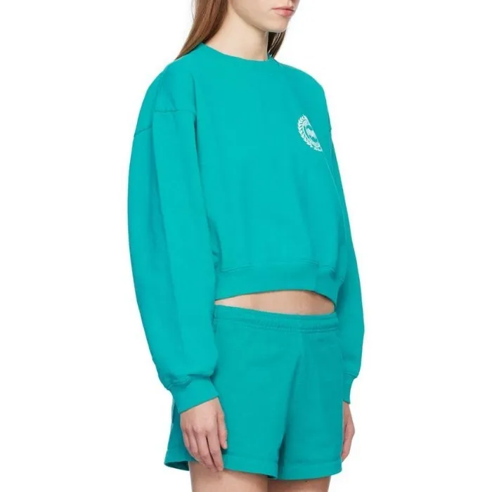 Sporty & Rich  |Crew Neck Long Sleeves Plain Logo Cropped Tops