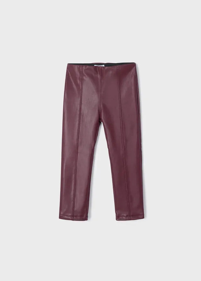 Synthetic leather leggings for girl - Blackberry